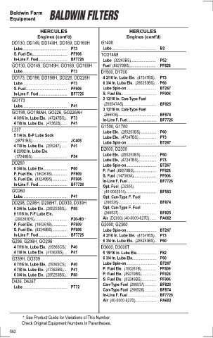 Baldwinfilters cross-references for tractors
