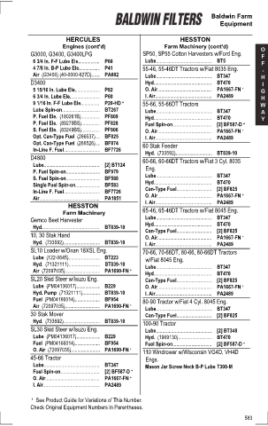 Baldwinfilters cross-references for tractors