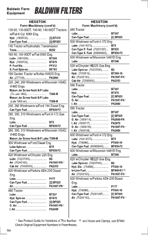 Baldwinfilters cross-references for tractors