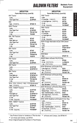 Baldwinfilters cross-references for tractors