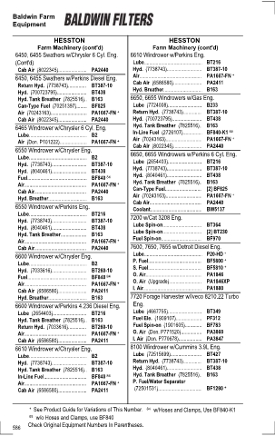 Baldwinfilters cross-references for tractors