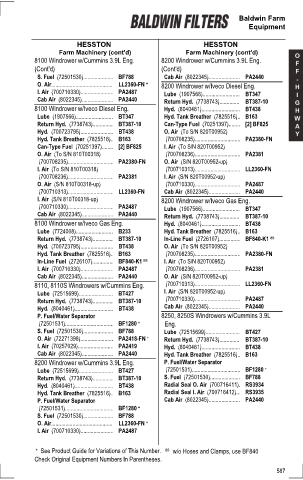 Baldwinfilters cross-references for tractors