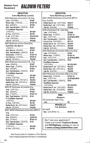 Baldwinfilters cross-references for tractors