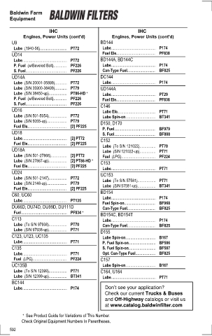 Baldwinfilters cross-references for tractors