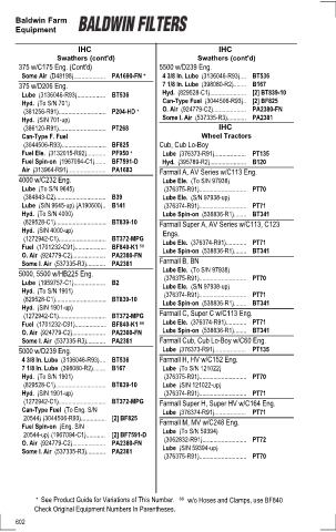 Baldwinfilters cross-references for tractors