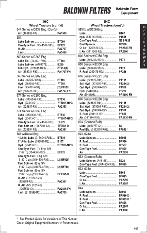 Baldwinfilters cross-references for tractors