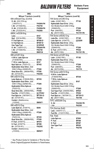 Baldwinfilters cross-references for tractors