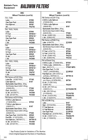 Baldwinfilters cross-references for tractors
