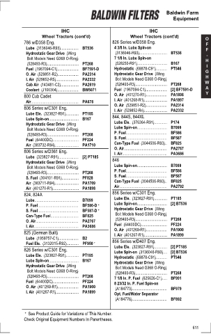 Baldwinfilters cross-references for tractors