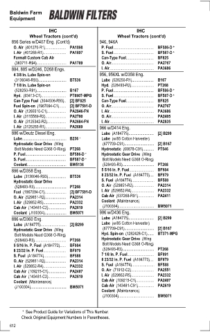 Baldwinfilters cross-references for tractors