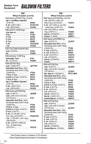 Baldwinfilters cross-references for tractors