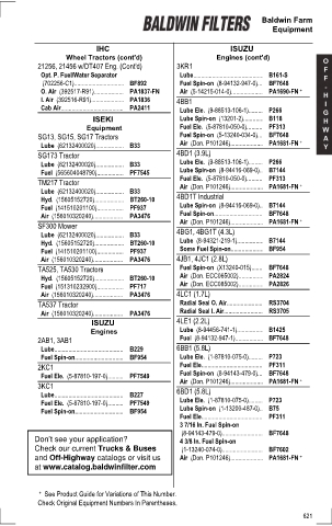 Baldwinfilters cross-references for tractors