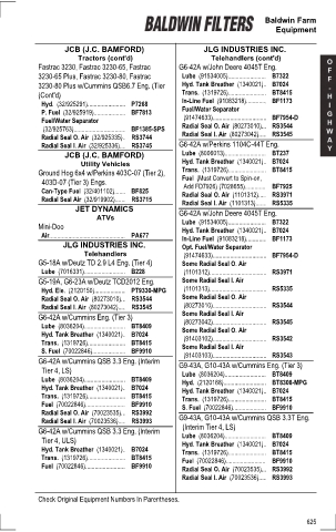 Baldwinfilters cross-references for tractors