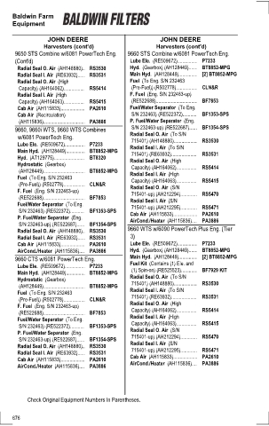 Baldwinfilters cross-references for tractors