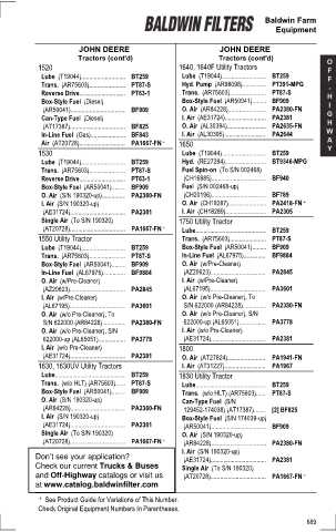 Baldwinfilters cross-references for tractors