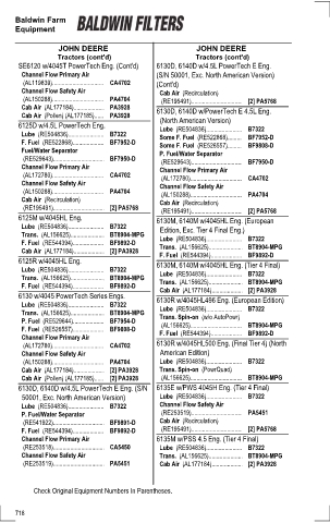 Baldwinfilters cross-references for tractors