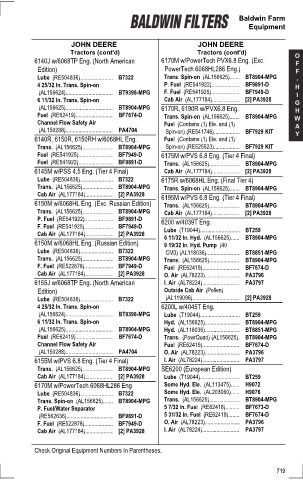 Baldwinfilters cross-references for tractors