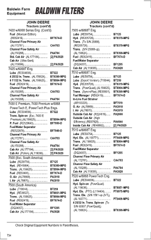 Baldwinfilters cross-references for tractors