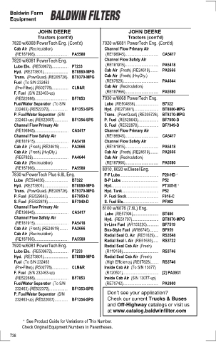 Baldwinfilters cross-references for tractors