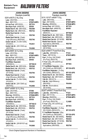 Baldwinfilters cross-references for tractors