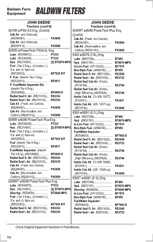 Baldwinfilters cross-references for tractors