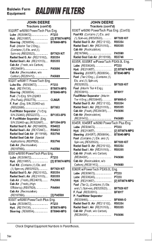 Baldwinfilters cross-references for tractors