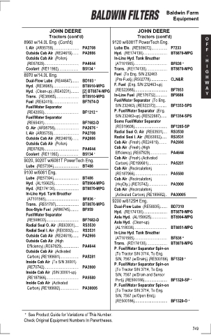 Baldwinfilters cross-references for tractors