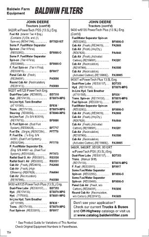 Baldwinfilters cross-references for tractors