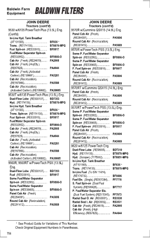 Baldwinfilters cross-references for tractors