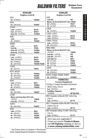 Baldwinfilters cross-references for tractors