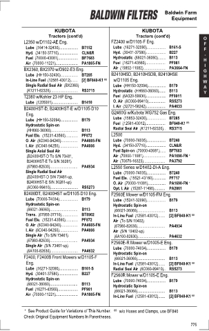 Baldwinfilters cross-references for tractors