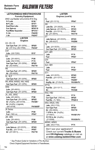 Baldwinfilters cross-references for tractors