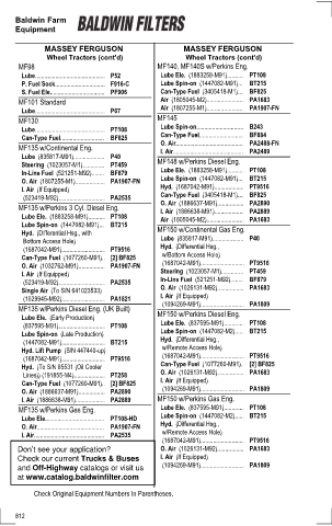 Baldwinfilters cross-references for tractors