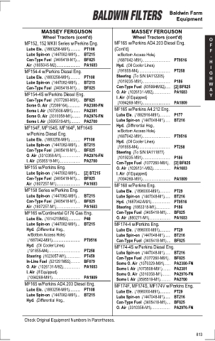 Baldwinfilters cross-references for tractors