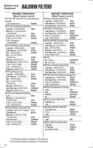 Baldwinfilters cross-references for tractors