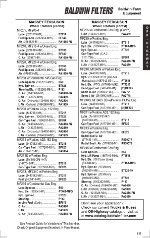 Baldwinfilters cross-references for tractors