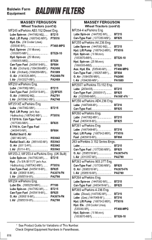 Baldwinfilters cross-references for tractors
