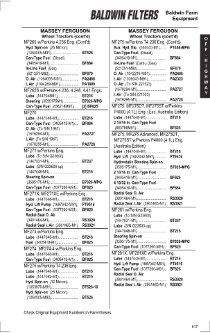 Baldwinfilters cross-references for tractors