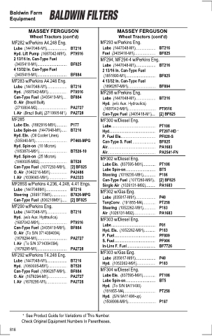 Baldwinfilters cross-references for tractors