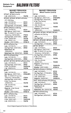 Baldwinfilters cross-references for tractors