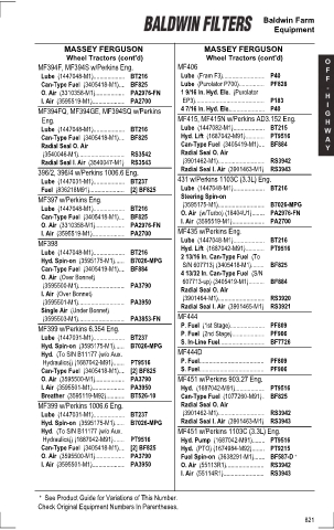 Baldwinfilters cross-references for tractors