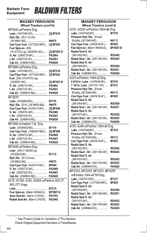 Baldwinfilters cross-references for tractors