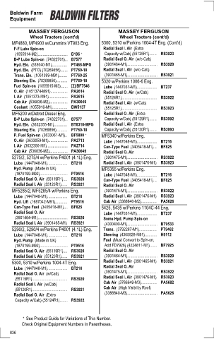 Baldwinfilters cross-references for tractors