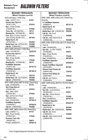 Baldwinfilters cross-references for tractors