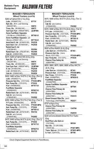 Baldwinfilters cross-references for tractors
