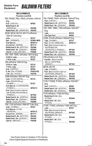Baldwinfilters cross-references for tractors