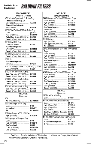 Baldwinfilters cross-references for tractors