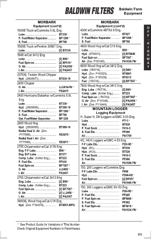 Baldwinfilters cross-references for tractors