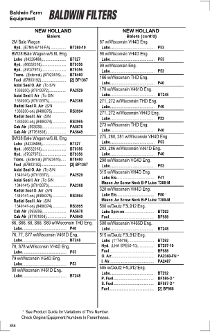 Baldwinfilters cross-references for tractors
