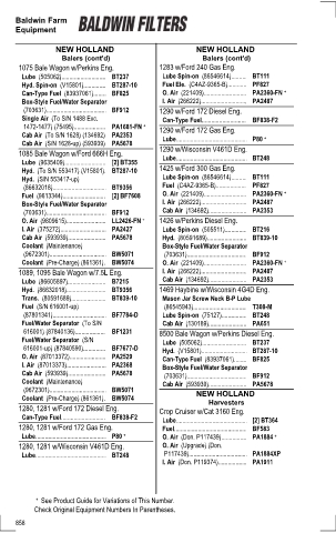 Baldwinfilters cross-references for tractors